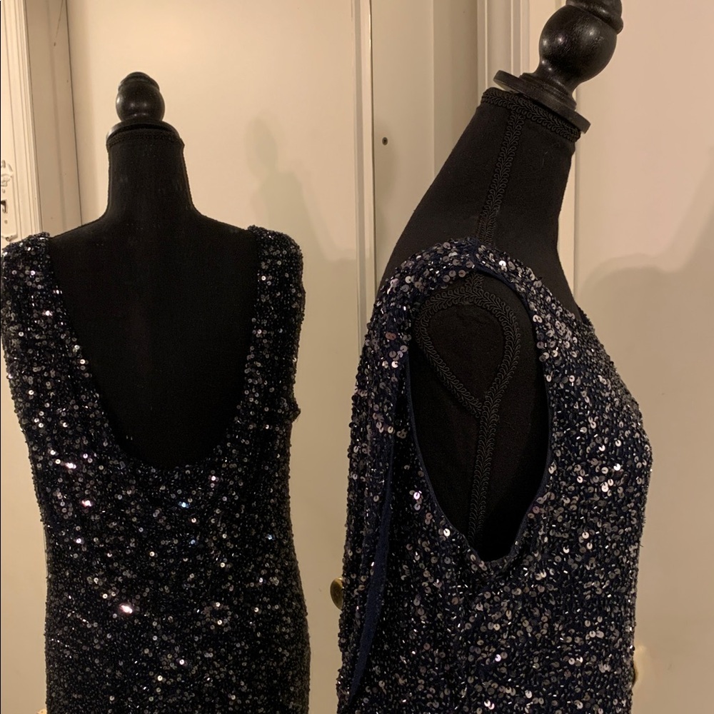 Pizarro Nights Elegant Dark Blue Sequin Dress Size 14 - Picture 4 of 17